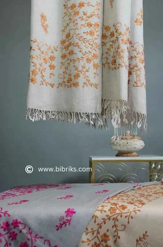 Embroidered Wool Shawl – All Side Border & Floral Patches | Handloom | Handmade in Swat