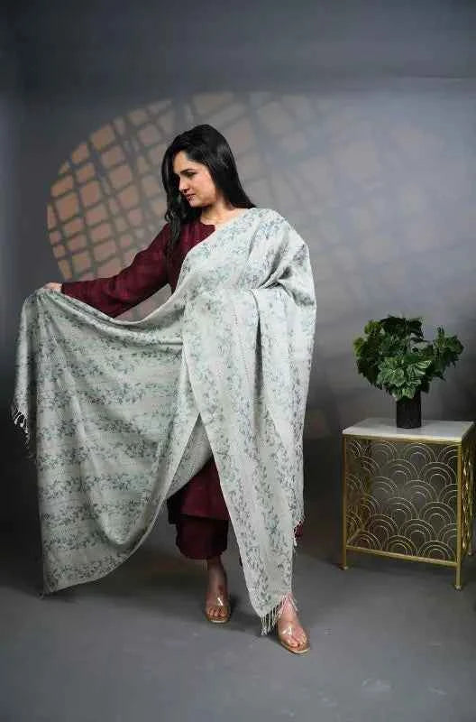 64-GradeTarkashi Handloom Wool Shawl – Medium Weight | Heavy Hand Embroidery | 420g | Made in Swat