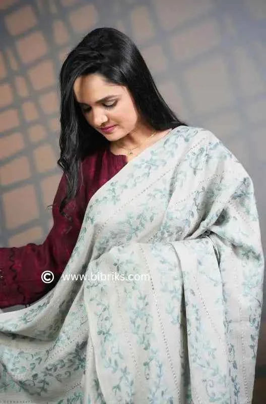 64-GradeTarkashi Handloom Wool Shawl – Medium Weight | Heavy Hand Embroidery | 420g | Made in Swat