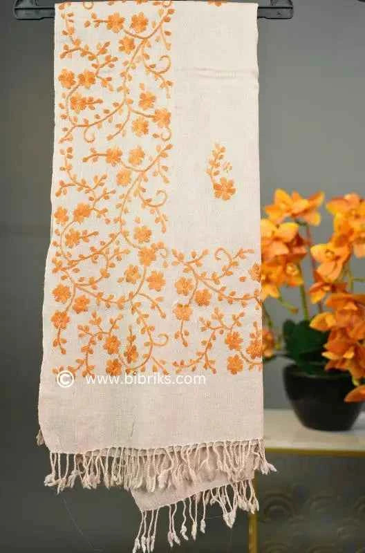 Embroidered Wool Shawl – All Side Border & Floral Patches | Handloom | Handmade in Swat