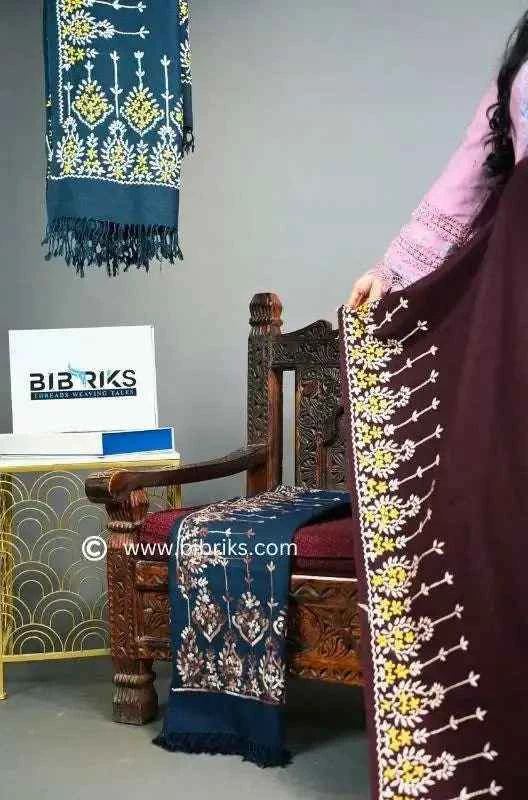 Kashmiri Wool Shawl – Pyramid Hand Embroidery | Heavyweight 460g | Made in Swat
