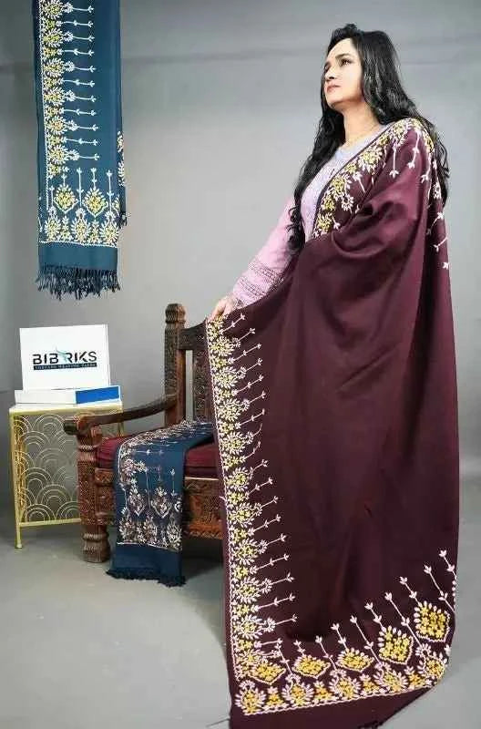 Kashmiri Wool Shawl – Pyramid Hand Embroidery | Heavyweight 460g | Made in Swat