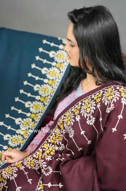 Kashmiri Wool Shawl – Pyramid Hand Embroidery | Heavyweight 460g | Made in Swat
