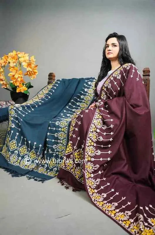 Kashmiri Wool Shawl – Pyramid Hand Embroidery | Heavyweight 460g | Made in Swat