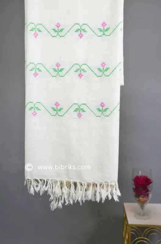 Lightweight Handloom Wool Shawl – Bela Flower Cross-Stitch Embroidery | Ethical & Elegant | Made in Swat