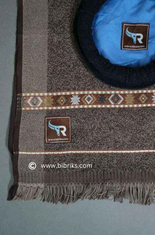 Handcrafted Wool Shawl & Pakol Set for Boys (Ages 3–7) – Black-Grey, Made in Swat
