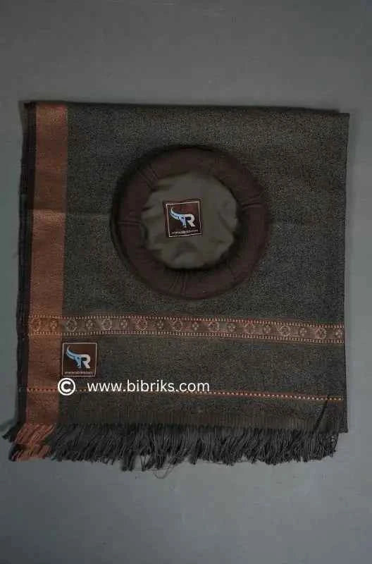 Handcrafted Shawl & Pakol Set for Boys (Ages 3–7) – Grey with Black Accents | Made in Pakistan