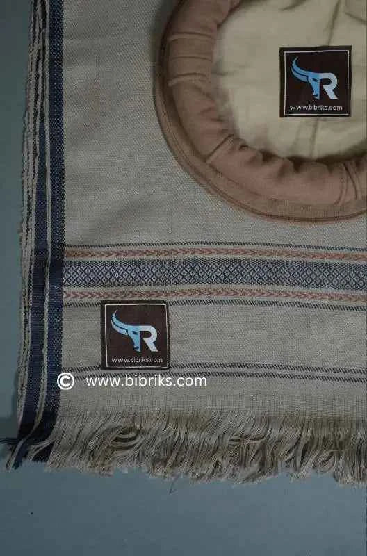 Handmade Wool Shawl & Pakol Set for Boys (Ages 3–7) – Light Brown with Blue Border, Crafted in Swat