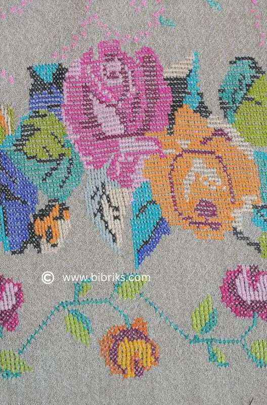 Luxury Handloom Cross-Stitch Wool Shawl – Floral Border & Net Embroidery | 300g | Handmade in Swat