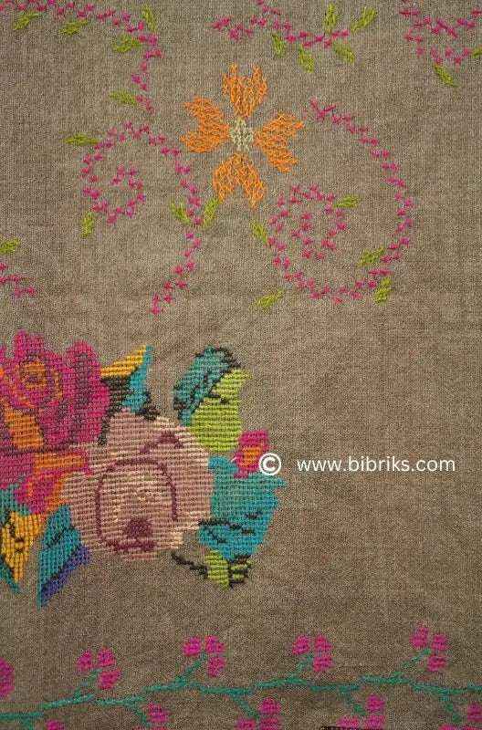 Luxury Handloom Cross-Stitch Wool Shawl – Floral Border & Net Embroidery | 300g | Handmade in Swat