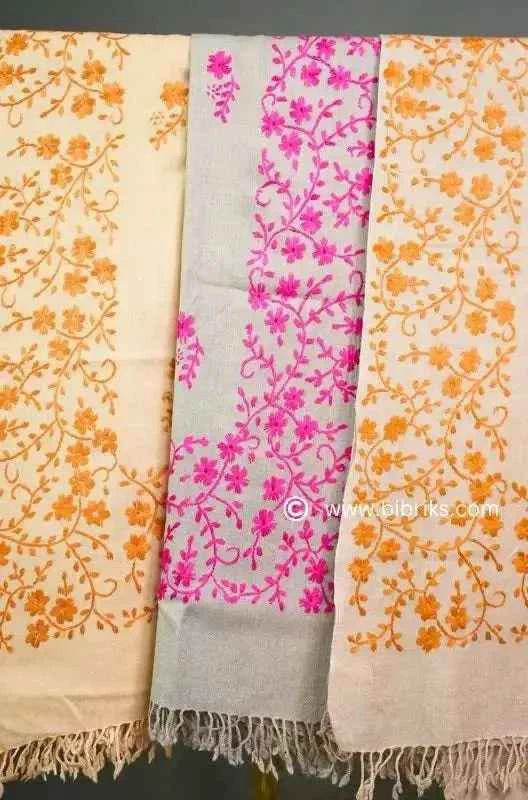 Embroidered Wool Shawl – All Side Border & Floral Patches | Handloom | Handmade in Swat