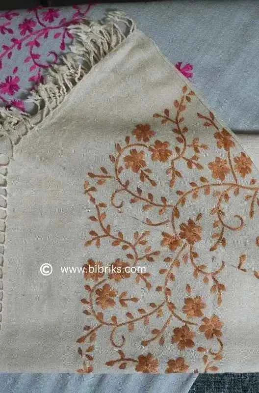 Embroidered Wool Shawl – All Side Border & Floral Patches | Handloom | Handmade in Swat