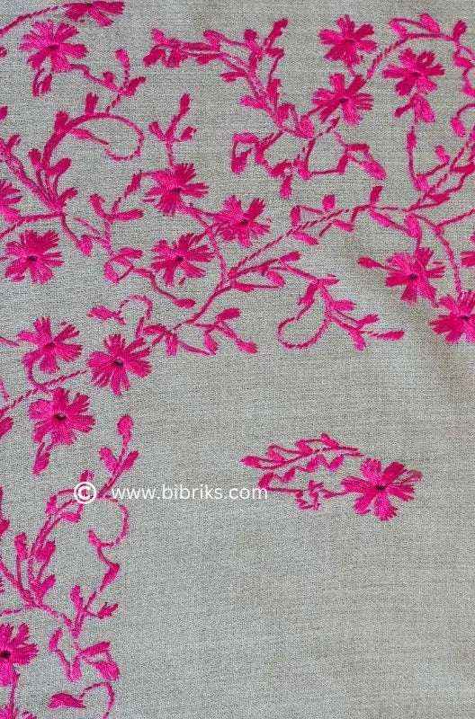 Embroidered Wool Shawl – All Side Border & Floral Patches | Handloom | Handmade in Swat