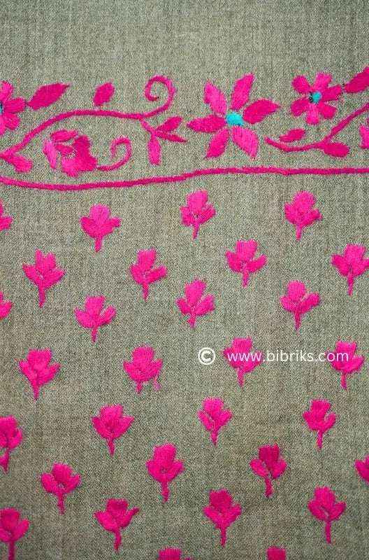 Floral Border Wool Shawl – Medium Embroidery | Handloom | Handmade in Swat