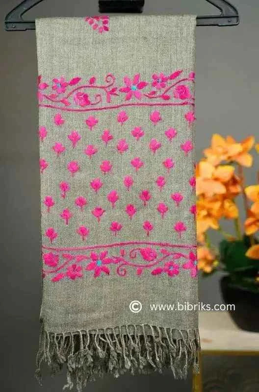 Floral Border Wool Shawl – Medium Embroidery | Handloom | Handmade in Swat