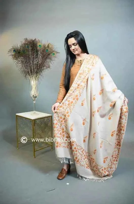 Embroidered Wool Shawl – All Side Border & Floral Patches | Handloom | Handmade in Swat