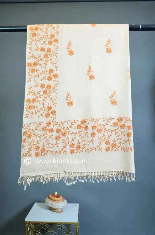 Embroidered Wool Shawl – All Side Border & Floral Patches | Handloom | Handmade in Swat