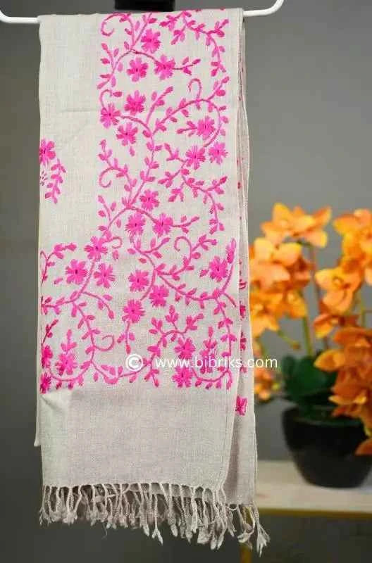 Embroidered Wool Shawl – All Side Border & Floral Patches | Handloom | Handmade in Swat