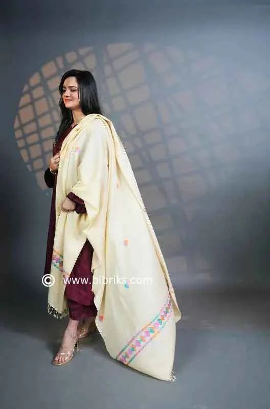 48-Threads Handloom Wool Shawl | Lightweight with Machine Embroidery | Ethically Made
