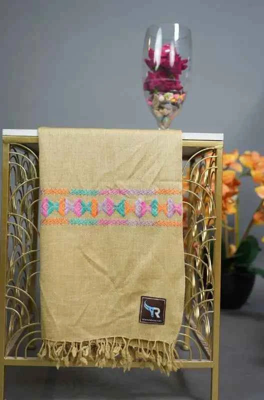 48-Threads Handloom Wool Shawl | Lightweight with Machine Embroidery | Ethically Made