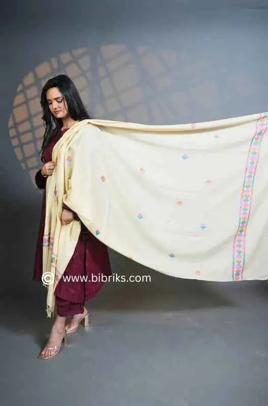 48-Threads Handloom Wool Shawl | Lightweight with Machine Embroidery | Ethically Made