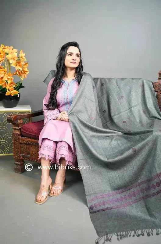 48-Threads Handloom Wool Shawl | Lightweight with Machine Embroidery | Ethically Made