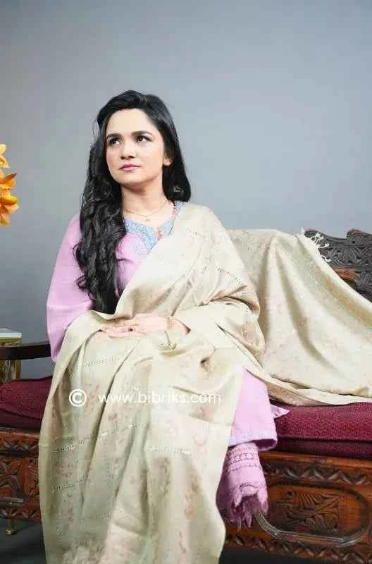 64-GradeTarkashi Handloom Wool Shawl – Medium Weight | Heavy Hand Embroidery | 420g | Made in Swat