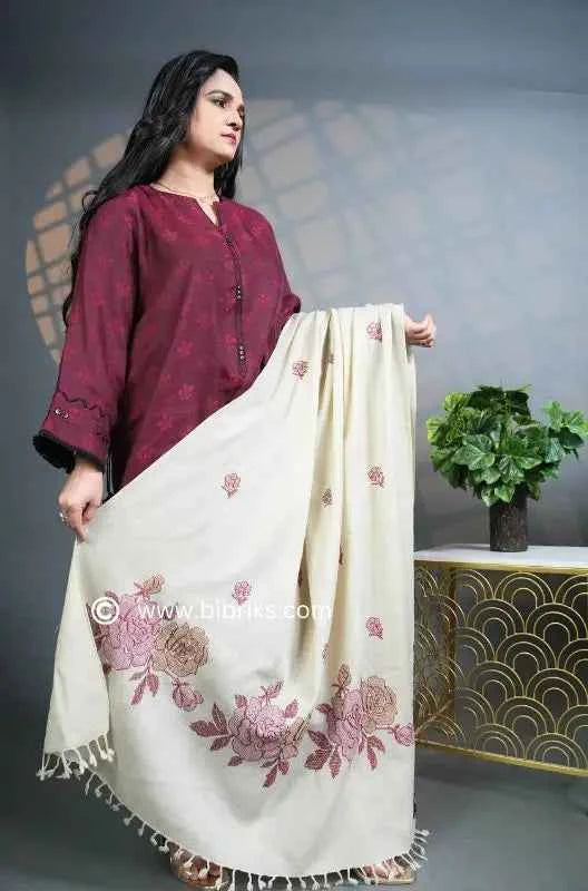 Machine-Made Handloom-Based Floral Shawl | Full-Size | Lightweight | Made in Swat