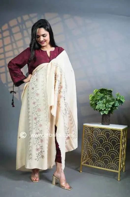 Machine-Embroidered Floral Handloom Shawl | Full Size | Lightweight & Affordable | Made in Swat