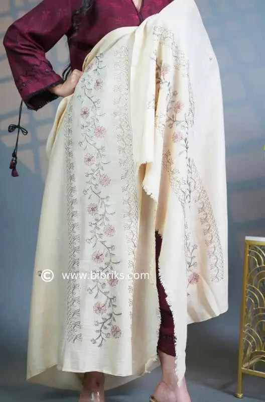 Machine-Embroidered Floral Handloom Shawl | Full Size | Lightweight & Affordable | Made in Swat