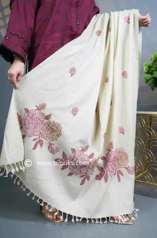 Machine-Made Handloom-Based Floral Shawl | Full-Size | Lightweight | Made in Swat