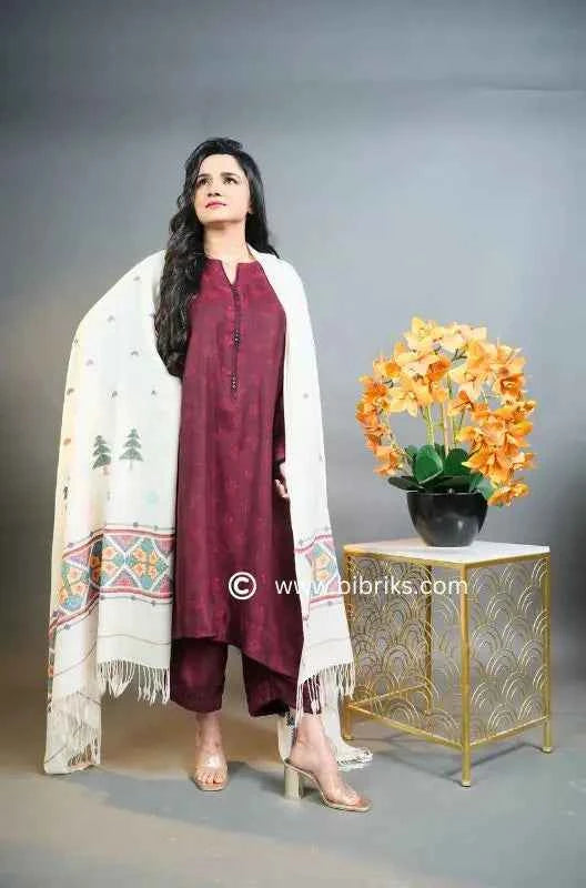 Exhibition-Quality Patti Shawl – Handwoven Masterpiece from Swat | Scenic & Heart Motif | 310g