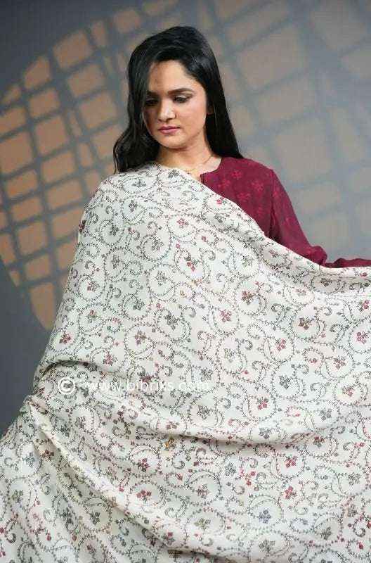 Handloom Shawl with Printed Base & Needle Embroidery – Crafted in Swat