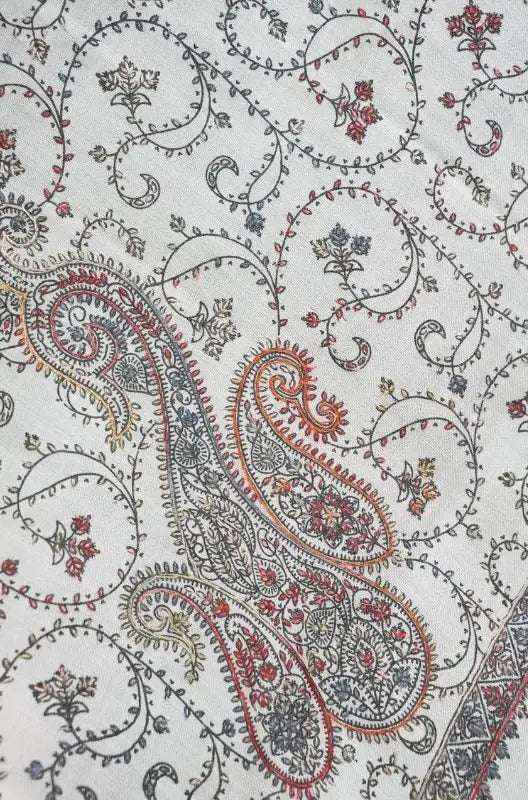 Handloom Shawl with Printed Base & Needle Embroidery – Crafted in Swat