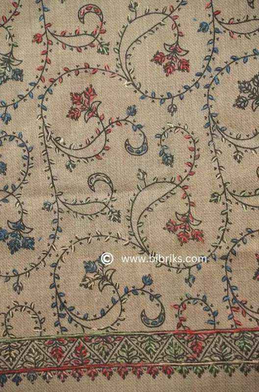 Handloom Shawl with Printed Base & Needle Embroidery – Crafted in Swat