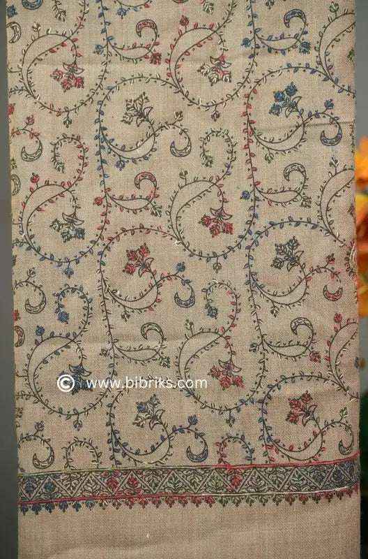 Handloom Shawl with Printed Base & Needle Embroidery – Crafted in Swat