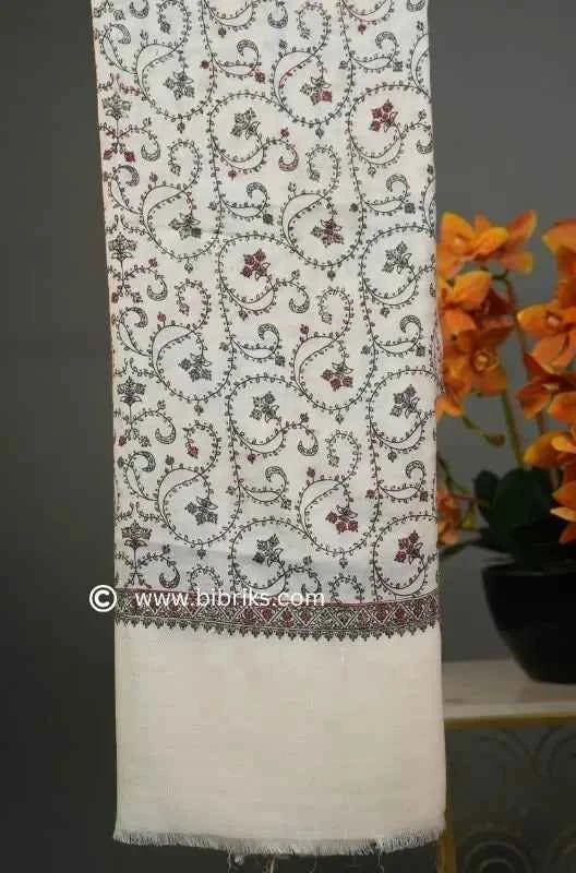 Handloom Shawl with Printed Base & Needle Embroidery – Crafted in Swat