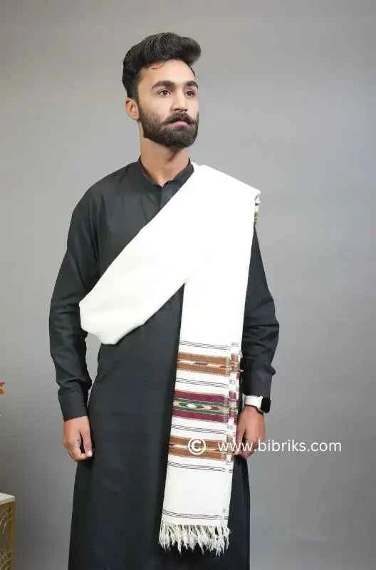 Three-Border Angora Wool Shawl – Handcrafted Luxury | 4.5x9 ft | Made in Swat