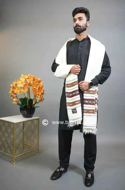 Three-Border Angora Wool Shawl – Handcrafted Luxury | 4.5x9 ft | Made in Swat