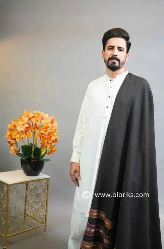 Three-Border Angora Wool Shawl – Handcrafted Luxury | 4.5x9 ft | Made in Swat