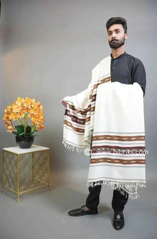 Three-Border Angora Wool Shawl – Handcrafted Luxury | 4.5x9 ft | Made in Swat