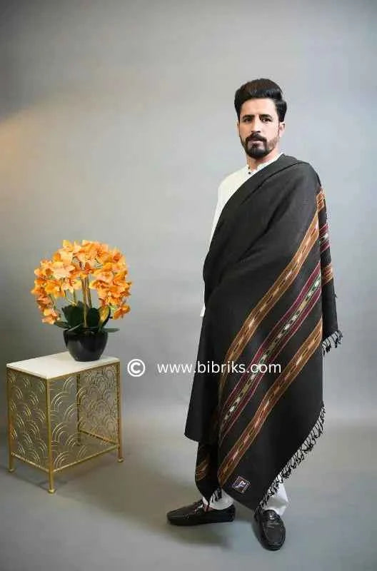 Three-Border Angora Wool Shawl – Handcrafted Luxury | 4.5x9 ft | Made in Swat