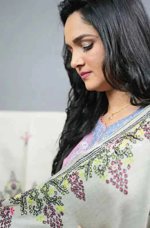 Handloom Wool Kashmiri Shawl – Heavy Border Embroidery | Ethical, Elegant & Lightweight | Made in Swat